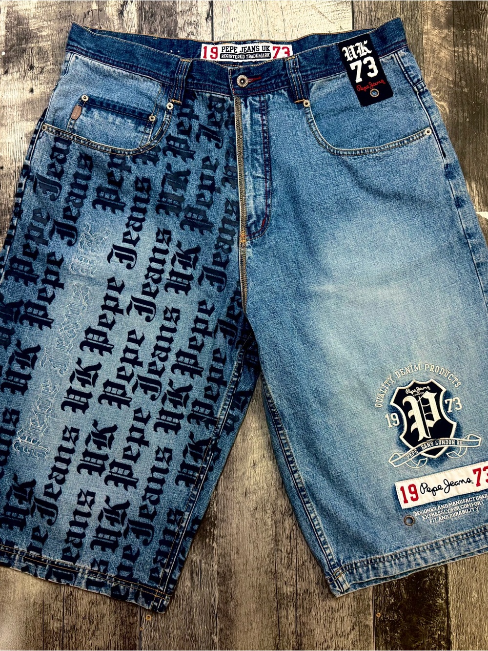 Pepe Jeans Two-Tone Blue Graphic Denim Shorts